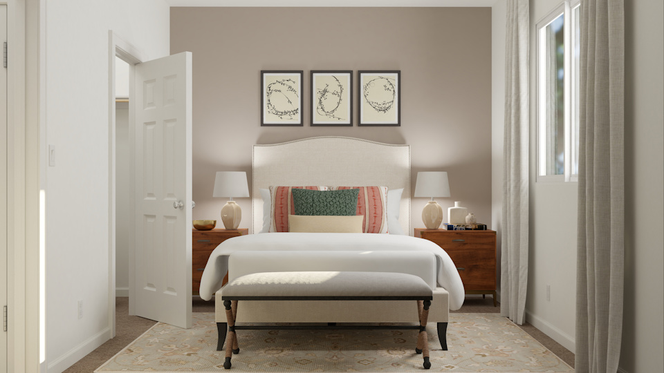 A bed in a room.