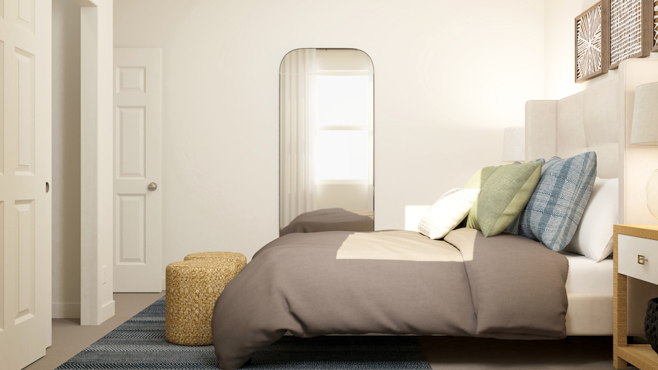 A bed in a room.