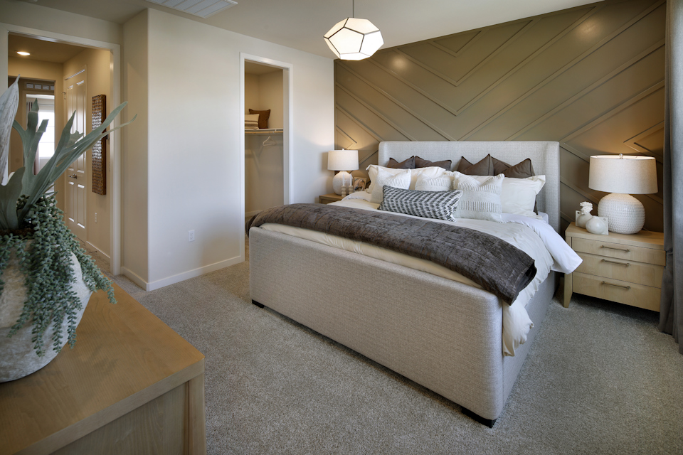 A bed in a room.