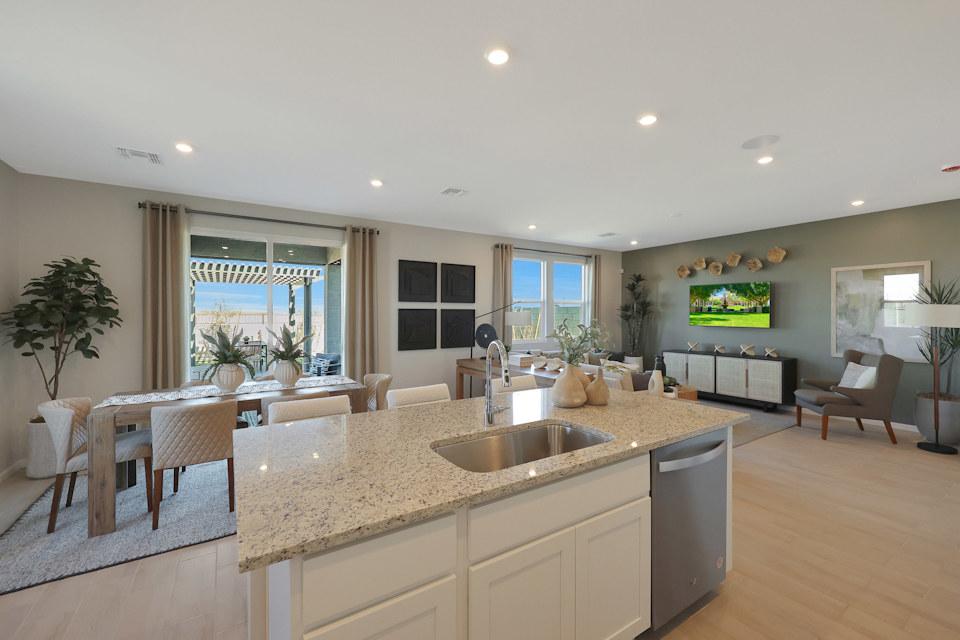 A kitchen with a large island.