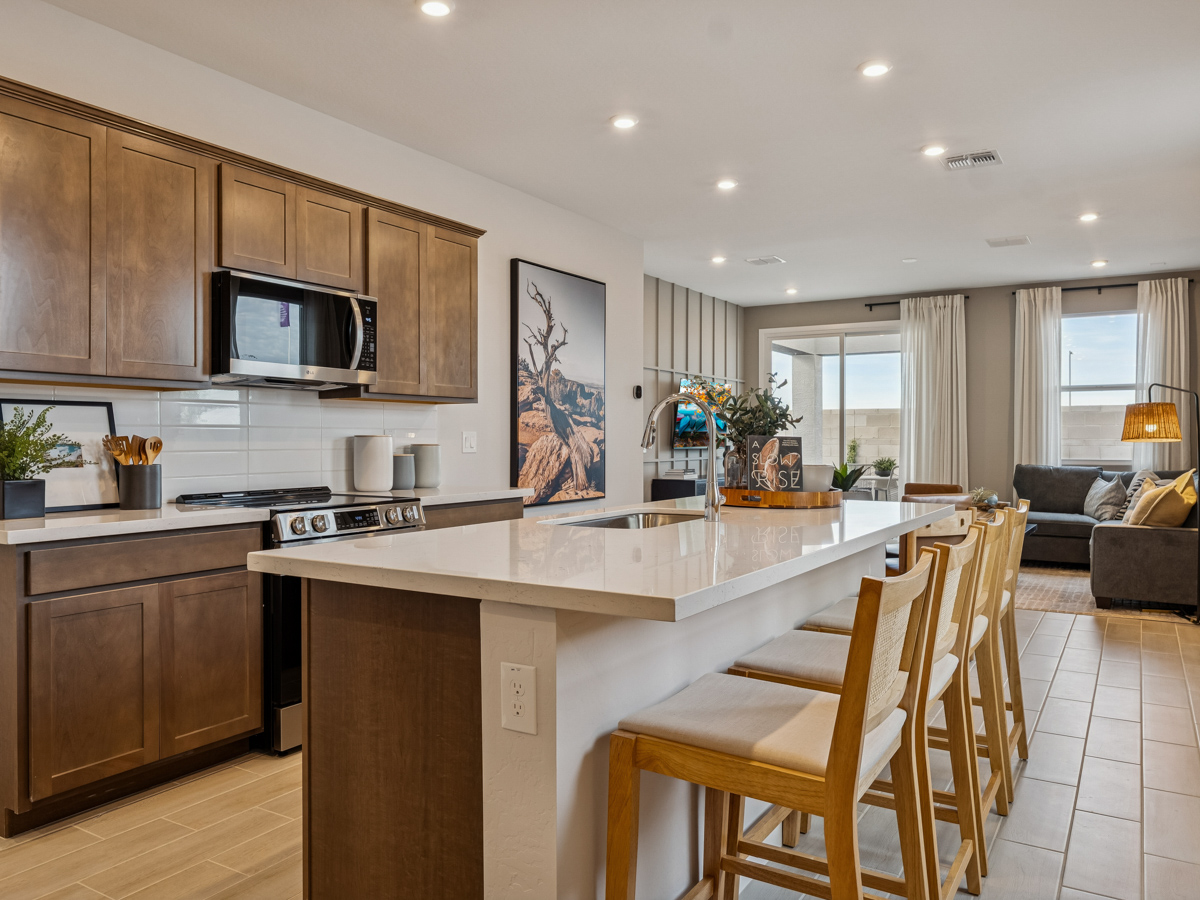 A kitchen with a large island.