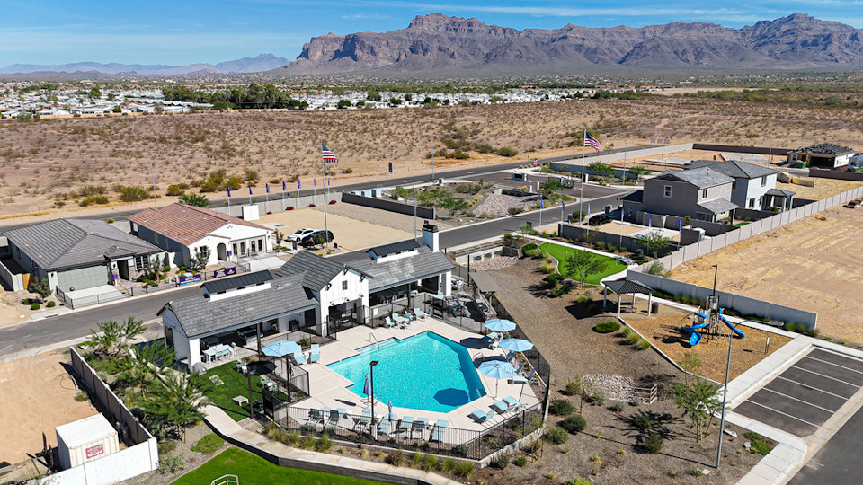 A high angle view of a swimming pool.
