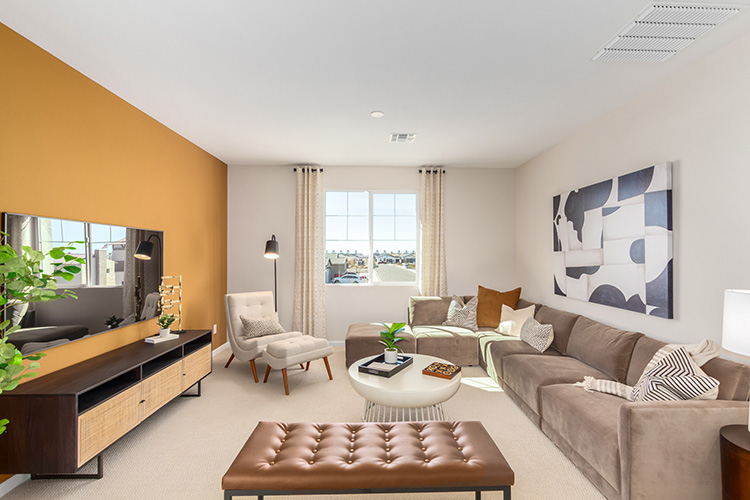 A living room with a couch and a coffee table.
