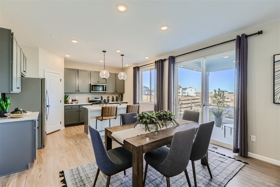 A kitchen and dining room.