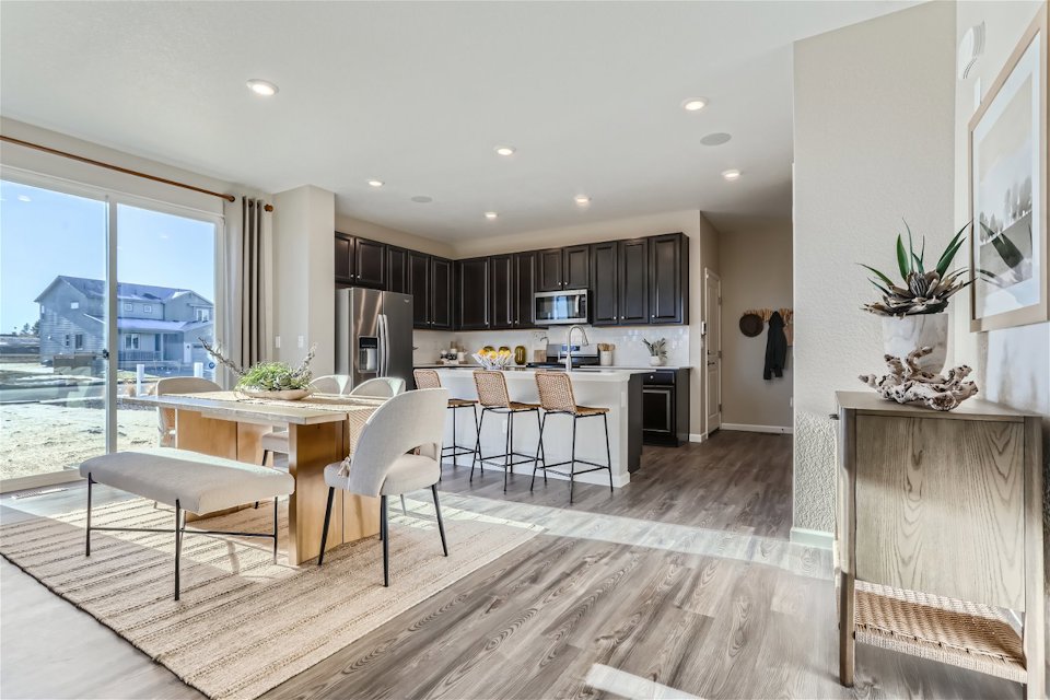 A kitchen and dining room.