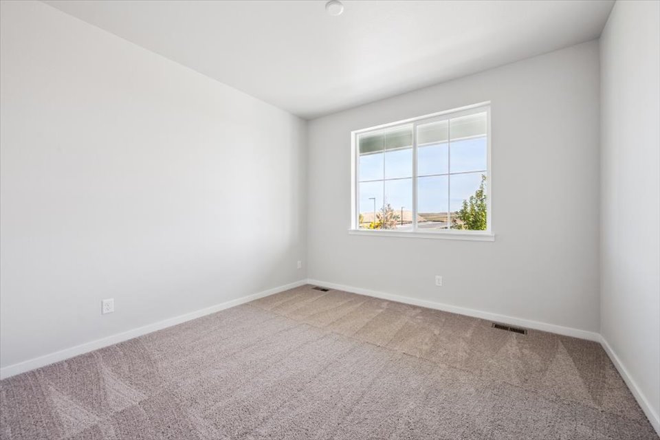 A room with a window and a carpet.