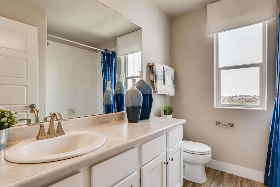 A bathroom with a sink and a toilet.