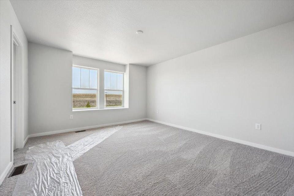 A room with a rug and a window.