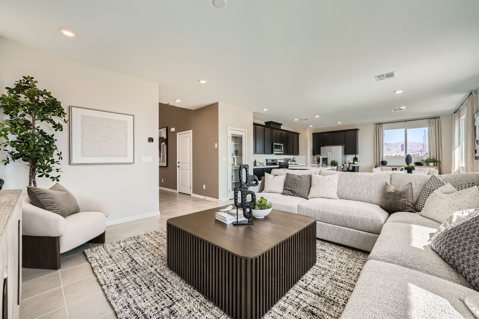 A living room with a couch and a coffee table.