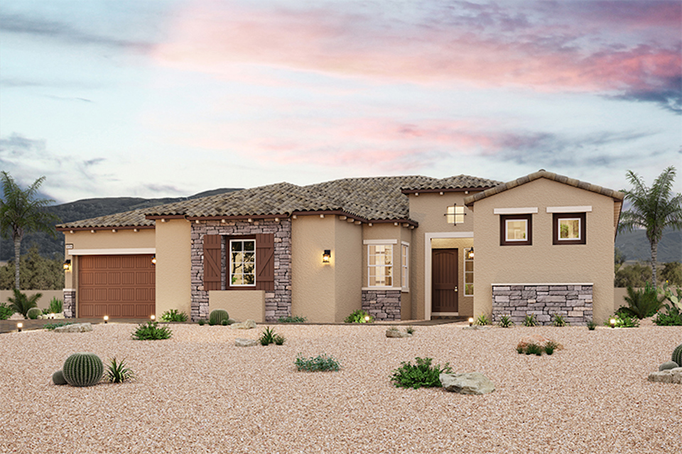 A house with a gravel driveway.