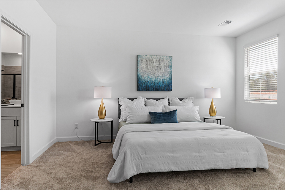 A bed in a room.
