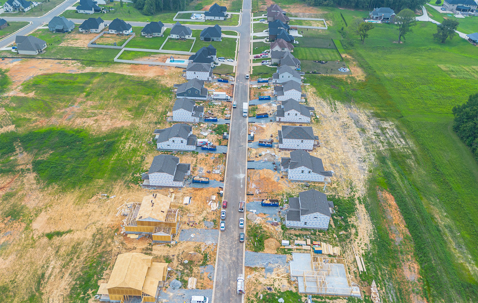 A high angle view of a town.