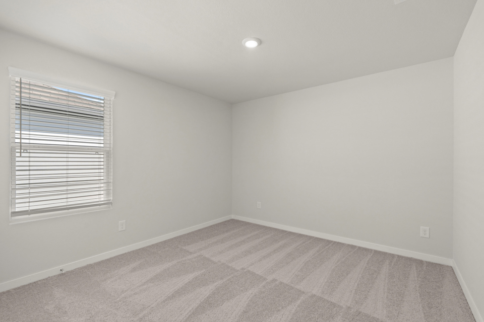 A room with a carpet and a window.