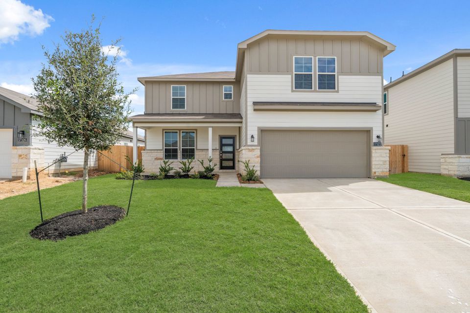 A house with a driveway.