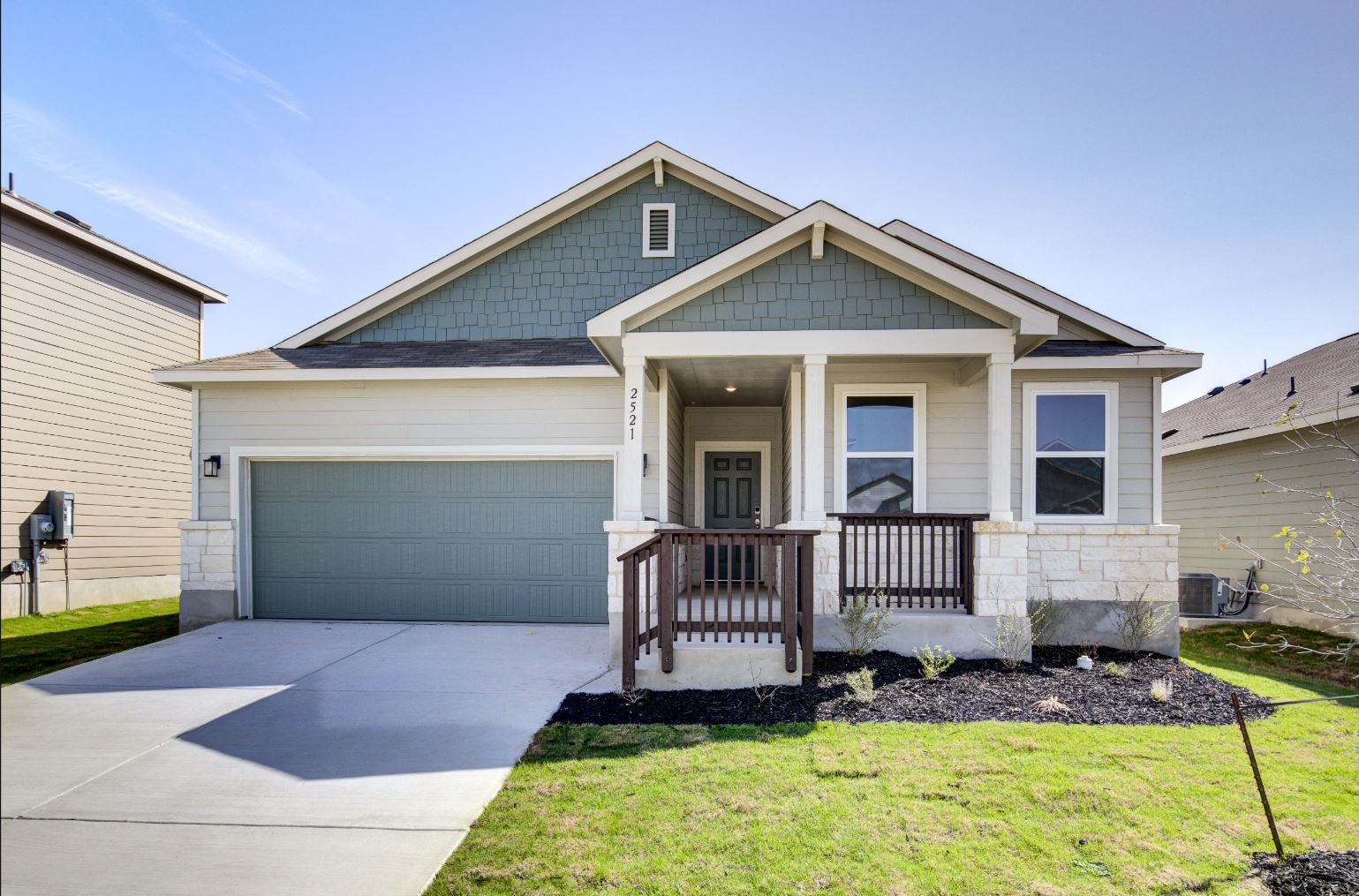 A house with a garage.