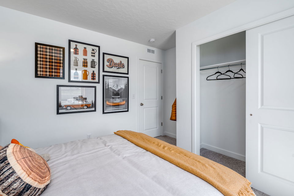 A bed in a room.