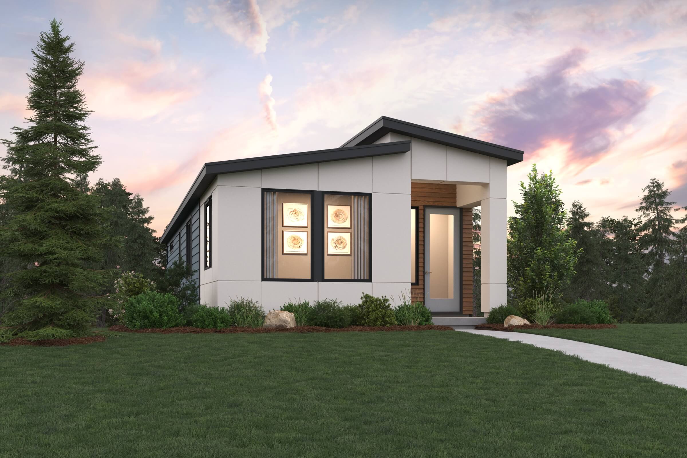 A house with a grass yard.