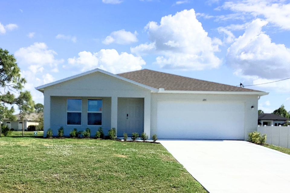 A house with a lawn.