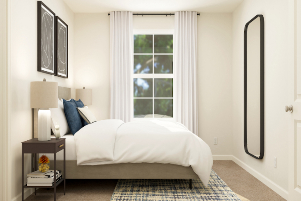 A bed in a room.