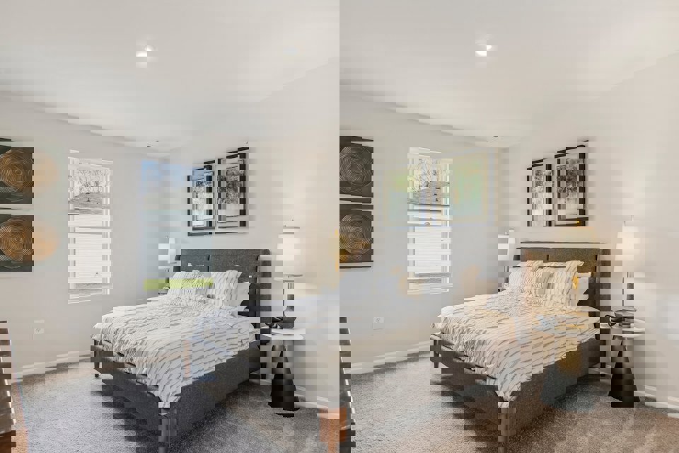 A bed in a room.