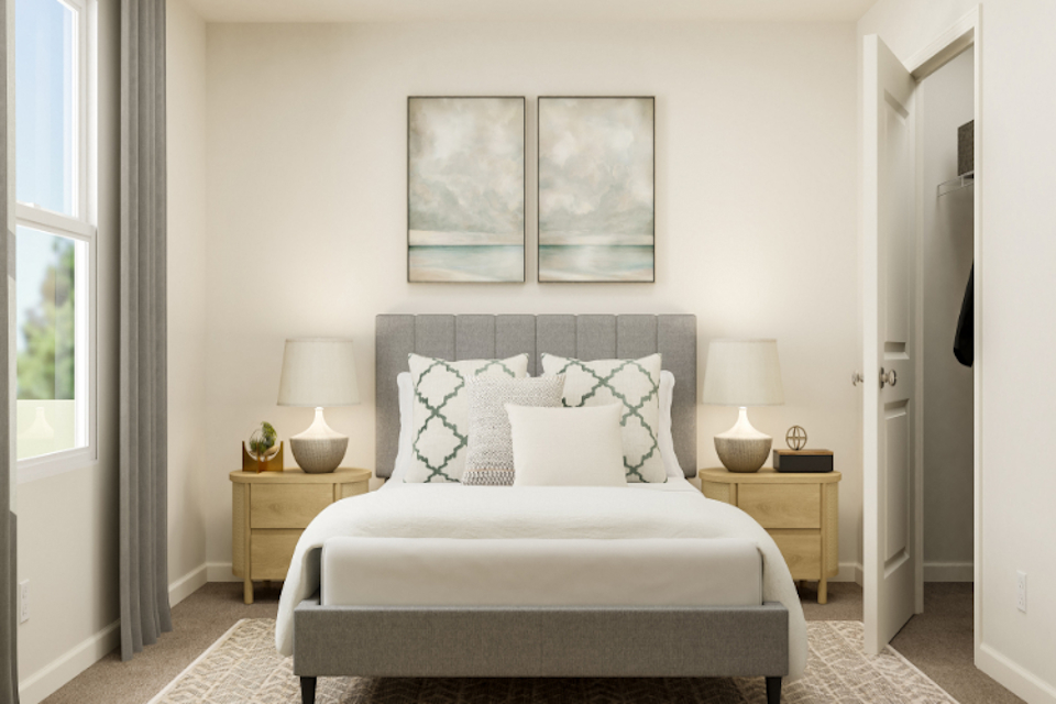 A white couch in a room.