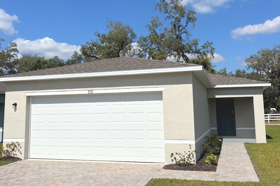 A garage with a white garage.
