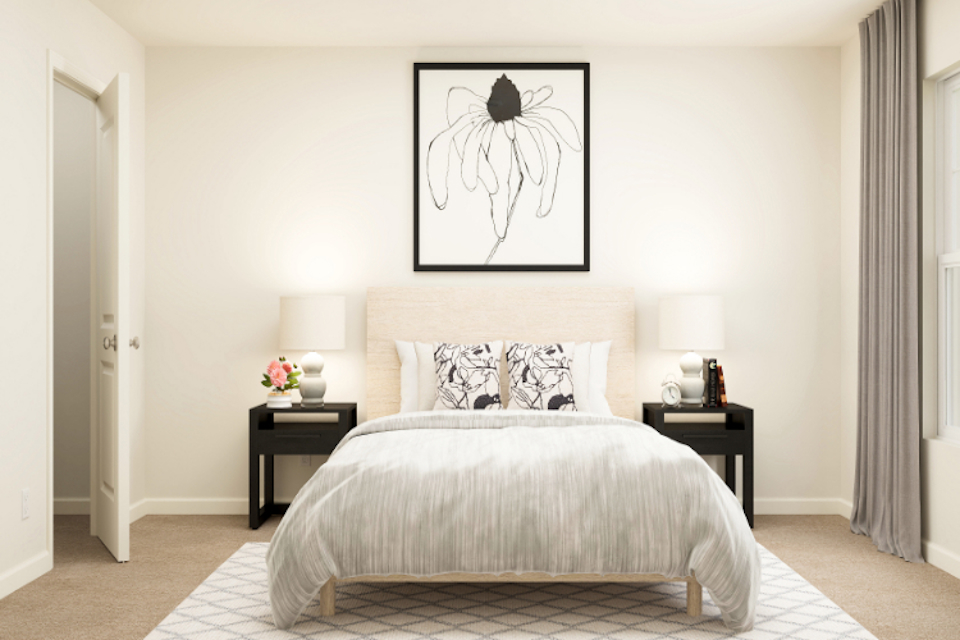 A bed in a room.