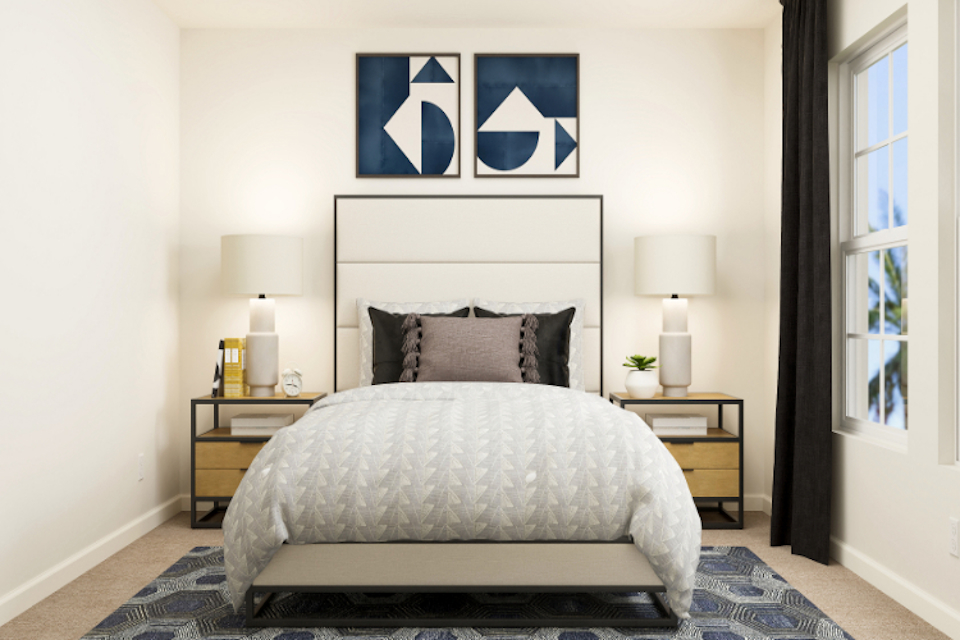 A bed in a room.