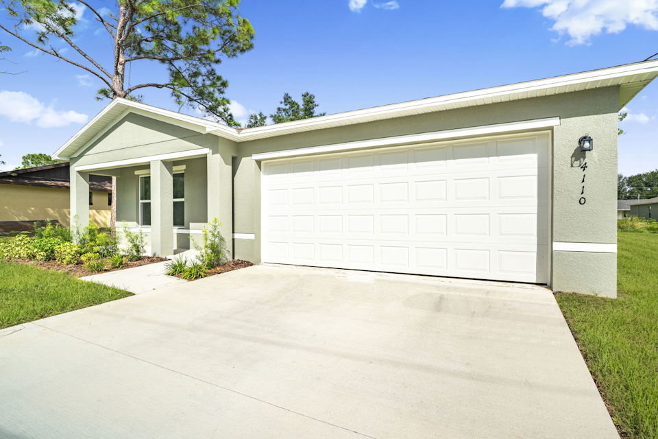 A white garage with a white garage.