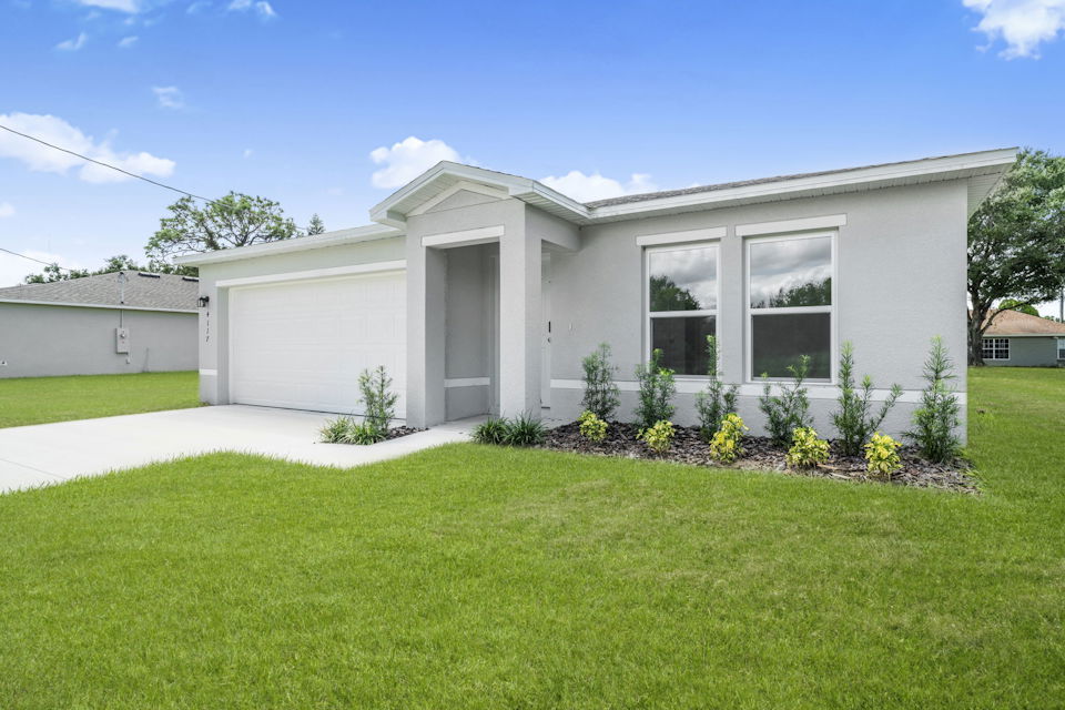 A house with a lawn.