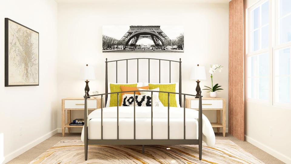 A bed in a room.