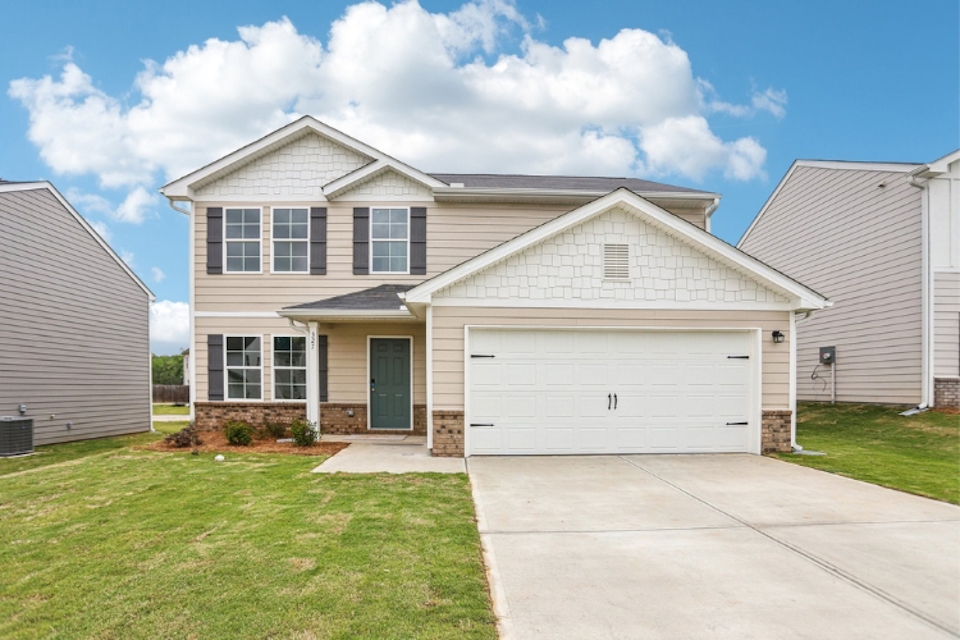 A house with a garage.