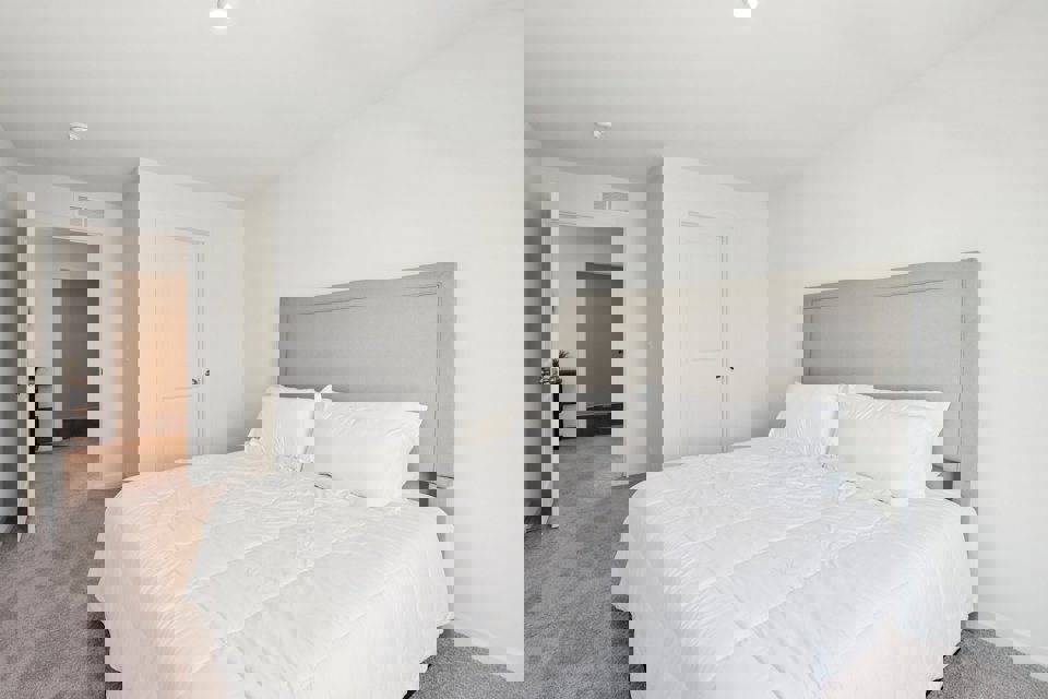 A bed in a room.