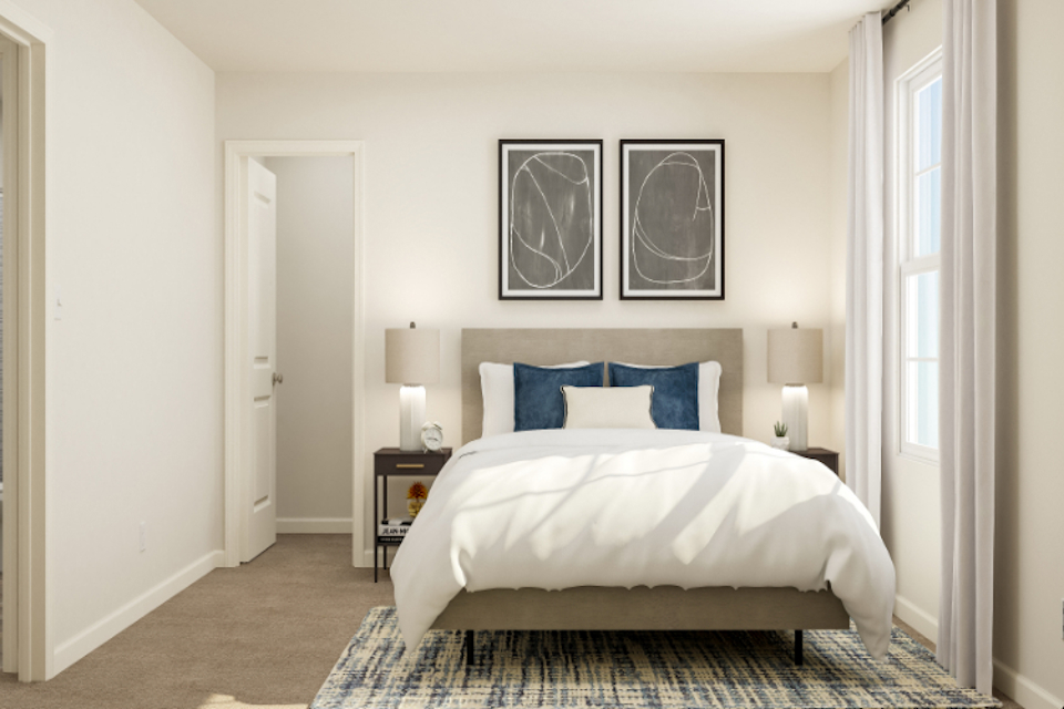 A bed in a room.